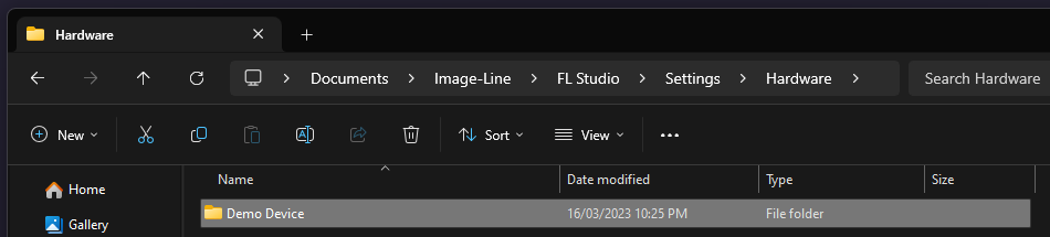 A screenshot of the Windows file explorer, showing a new "Demo device" folder